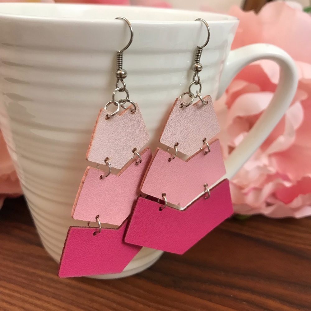 Chevron Triple Layer Art Deco Dangle Earrings - Picture 4 of 6